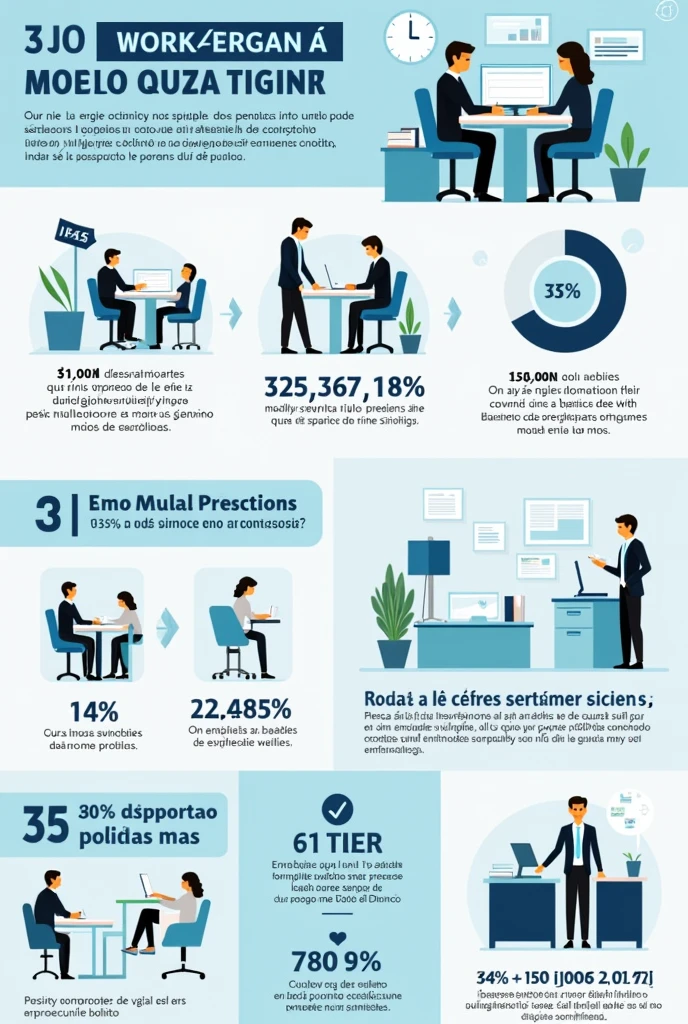 Animated infographic showing statistics on work stress in Spanish