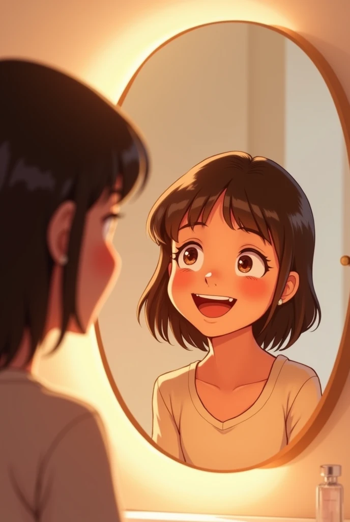 Happy 1 looking at himself in a mirror