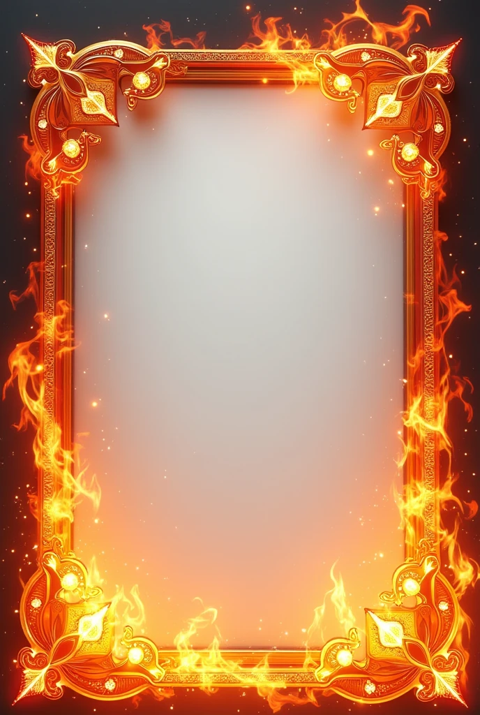 Generate fire themed frame with diamonds and aesthetic intricate design with transparent background ( no background )