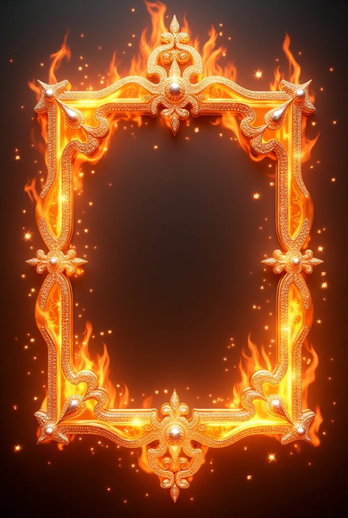 Generate fire themed frame with diamonds and aesthetic intricate design with transparent background ( no background )