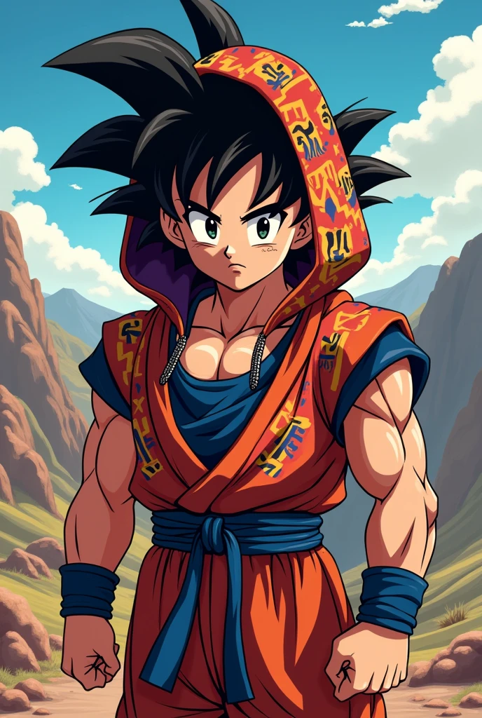 Goku wearing Bolivian clothing 