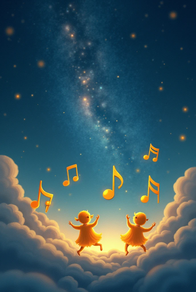 Yellow musical notes, night sky, background only, cute, Milky Way