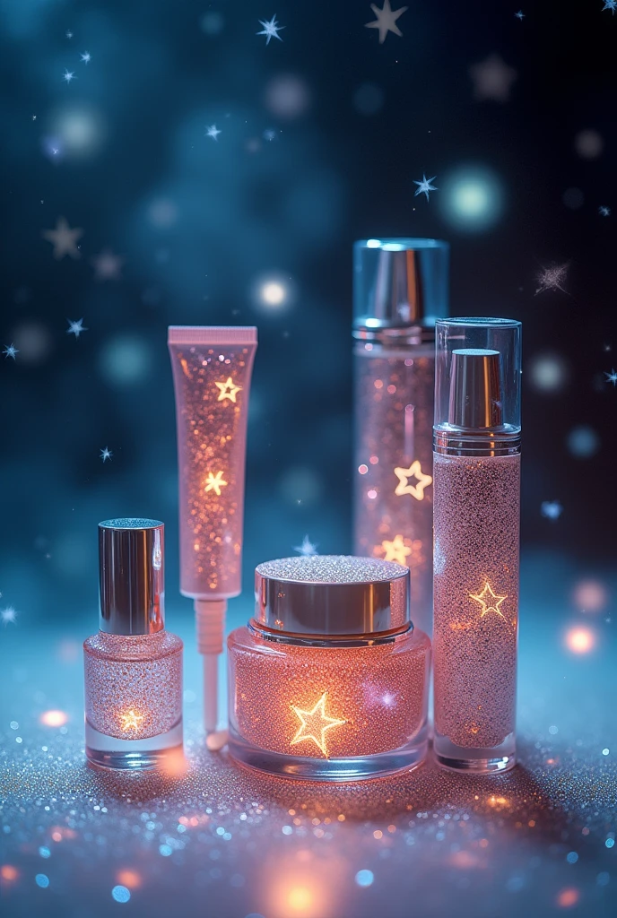 Cosmetics with glitter and stars