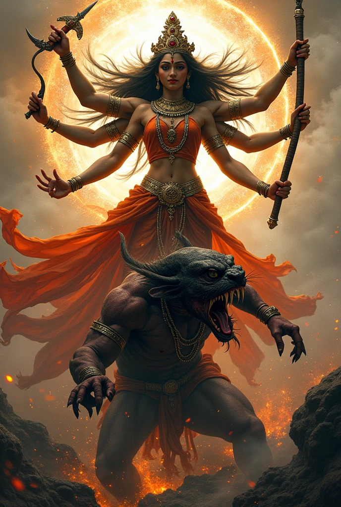 goddess durga and kali killing moster with powerful face expression shows hinduism 