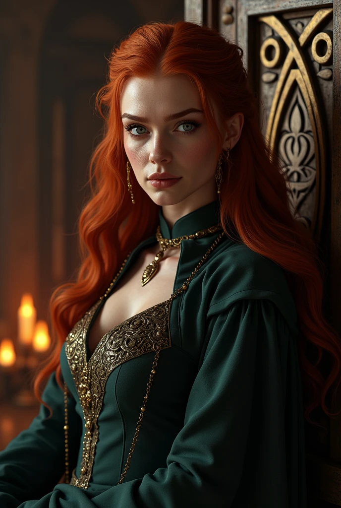 3D art of Sansa Stark, glamour photo, Game of Thrones style and aesthetic, Sansa Stark, sexy character art, HD poster, medieval art poster from Game of Thrones, beautiful, stunning detail, dim orange lighting, dark throne room