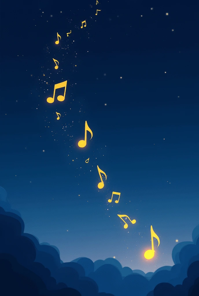 Yellow musical notes, night sky, background only, cute