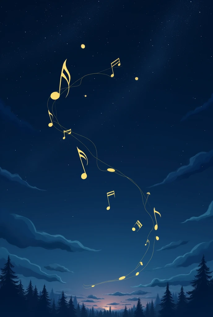 Yellow musical notes, night sky, background only, cute