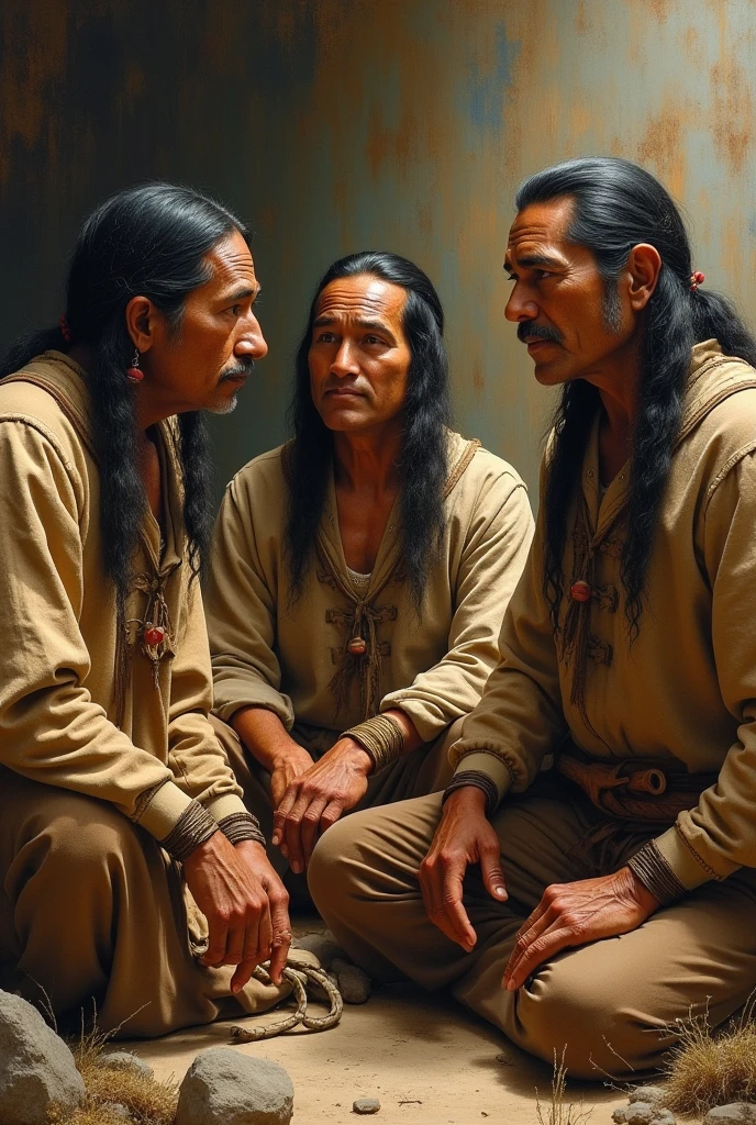 Have the Angle brothers(They are three indigenous brothers in the time of 1814 ) sitting as if they were talking to each other