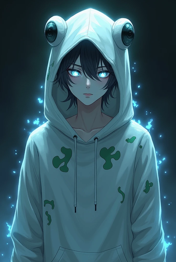 Male anime ghost character with frog hoodie 
