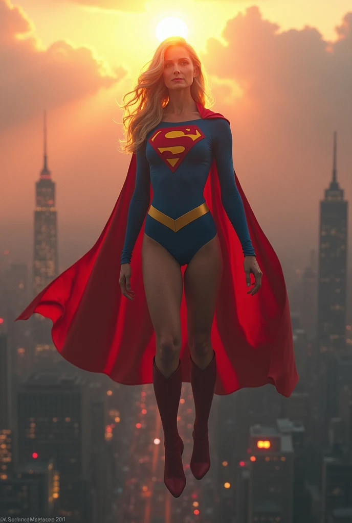 Julie Hagerty(((very beautiful old Supergirl 1984s (((1984s costume))); Julie Hagerty))) Super old woman Julie Hagerty; full body; stretched in the air; confident, powerful, indestructible, attractive; big and firm chest, floating high above the city, sunlight streaming through the clouds, dramatic pose, cinematic lighting, colorful cityscape below, gritty urban environment, intricate details, hyper-realistic, 8k, cinematic, dramatic, grandiose, superhero, flying, cape flowing, muscular, confident, powerful, determined expression, glowing eyes, lens flare, volumetric lighting, cinematic camera angle, dramatic shadows and highlights, photorealistic, vibrant colors, highly detailed, masterpiece