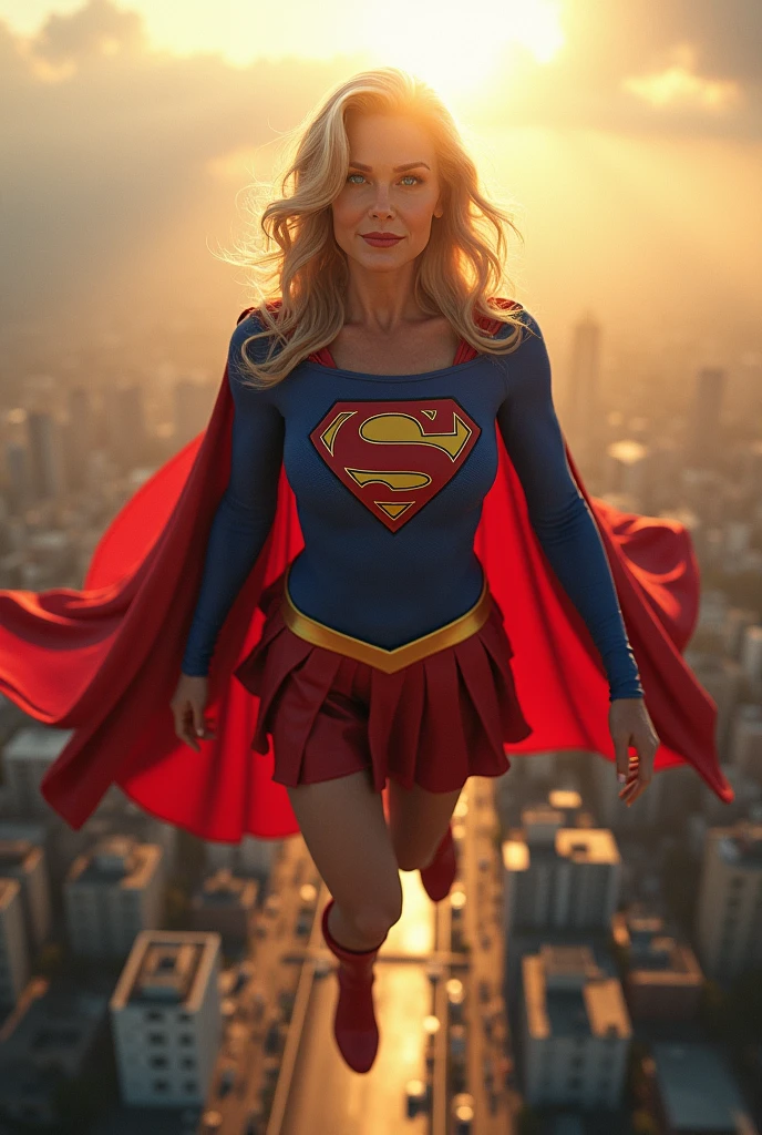 Julie Hagerty(((very beautiful old Supergirl 1984s (((1984s movie ostume))); Julie Hagerty))) Super old woman Julie Hagerty; full body; stretched in the air; confident, powerful, indestructible, attractive; big and firm chest, floating high above the city, sunlight streaming through the clouds, dramatic pose, cinematic lighting, colorful cityscape below, gritty urban environment, intricate details, hyper-realistic, 8k, cinematic, dramatic, grandiose, superhero, flying, cape flowing, muscular, confident, powerful, determined expression, glowing eyes, lens flare, volumetric lighting, cinematic camera angle, dramatic shadows and highlights, photorealistic, vibrant colors, highly detailed, masterpiece