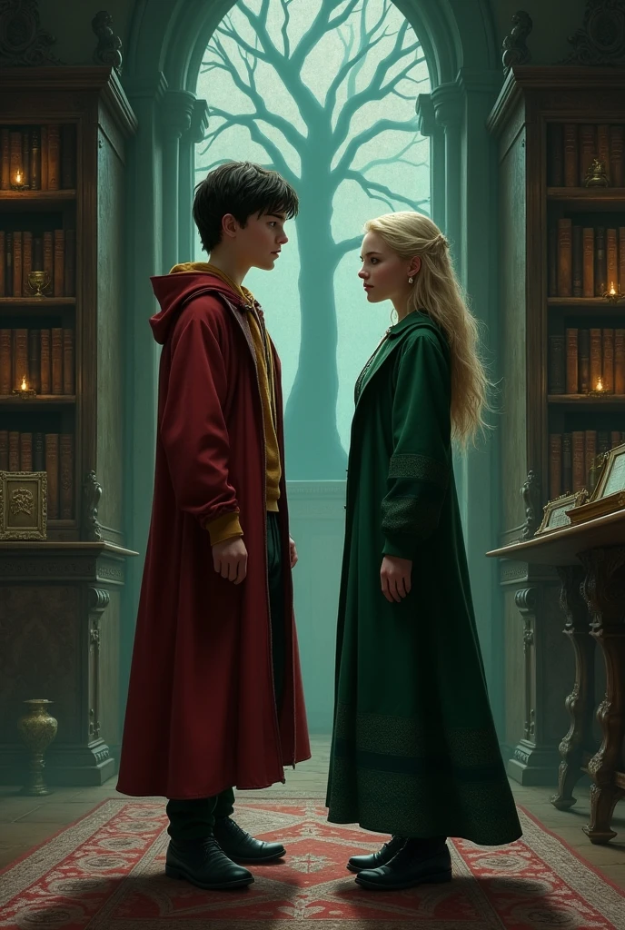 Make a cover, from the history of the potters, Harry with his sister Amelia, where it is noticeable that they are divided, harry being gryffindor and she being slytherin