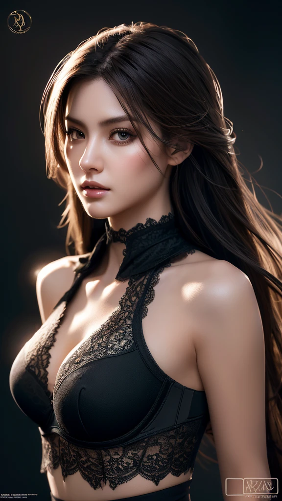 waist high, fantasy art, photorealism, dynamic lighting, art station, poster, volume lighting, highly detailed face, (official uniform: 1.4), long hair, lace, delicate clavicle, bare shoulders, Breast augmentation, small waist