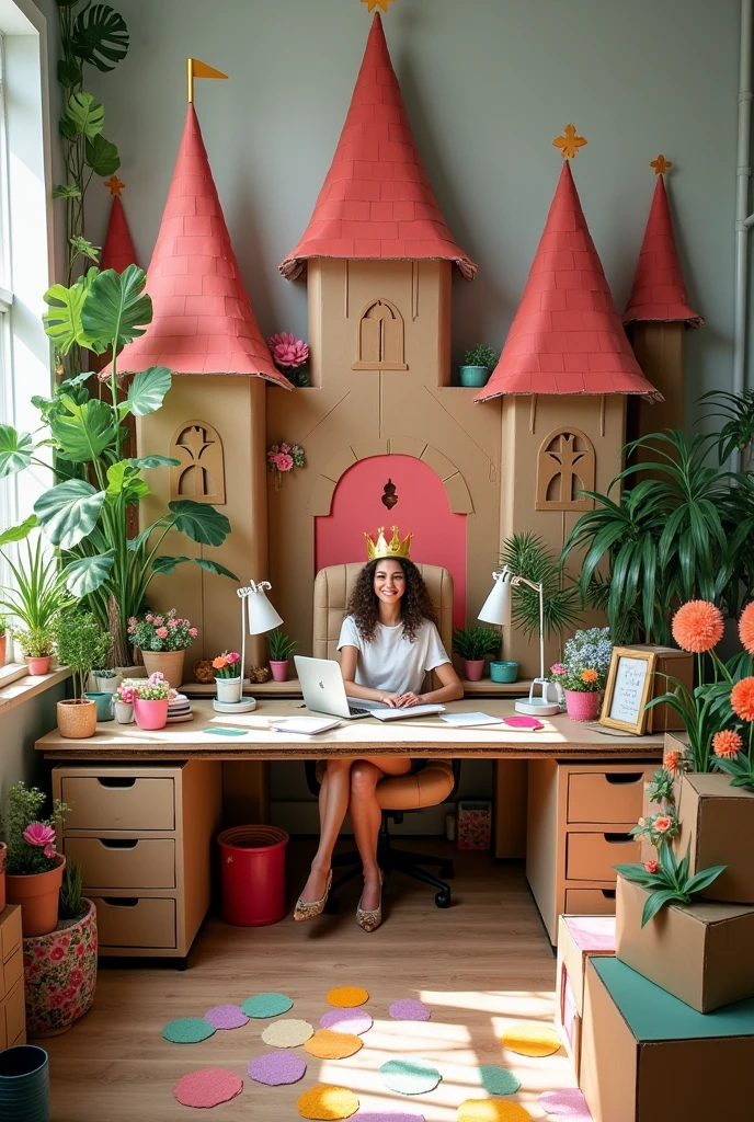 Design a set from recycled materials in the office.,princess
