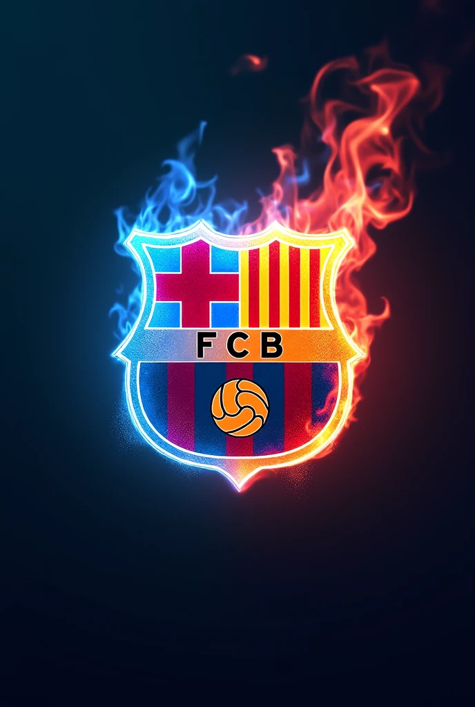The FCBARCELONA logo but with blue and red fire 