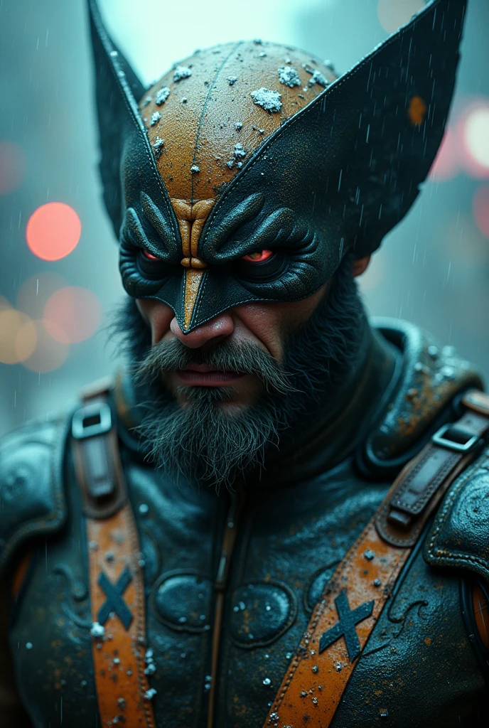 Rain, fragments, particles blender Extreme close-up face
Actor asian Akira kaneda's wolverine creepy monstrous scary as wolverine viking traje viking Year 2099s from X-Men's filmed by ZackSnyder, wolverine dress traje semi rasgado , fighting against thugs X-men Full body , traje rasgado semi Pearl yellow black neon-infused psicodélic fragments splash Snowflakes X-shaped stripes raytracing fashion Week , variant angles, captured with award-winning photography technique, cinematic, dark environment, bokeh, grainy, urban-xmen setting, blurry, IMAx, filmed with Kodak portrait 400, 200mm, f2.8, high resolution, teal filter.Adicione efeitos com chuva, e. Novas cores e trajes diferente em cenas imagens feita,