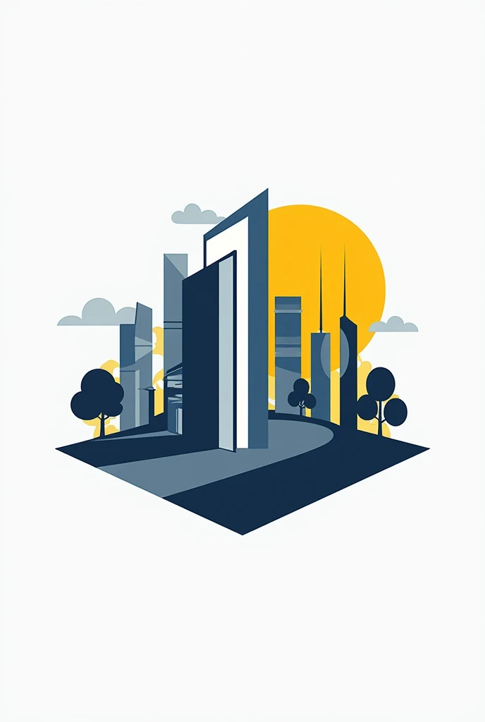 Create a university logo for the word CAauUs using the colors blue and yellow and that refers mainly to architecture and urban planning. With black writing.