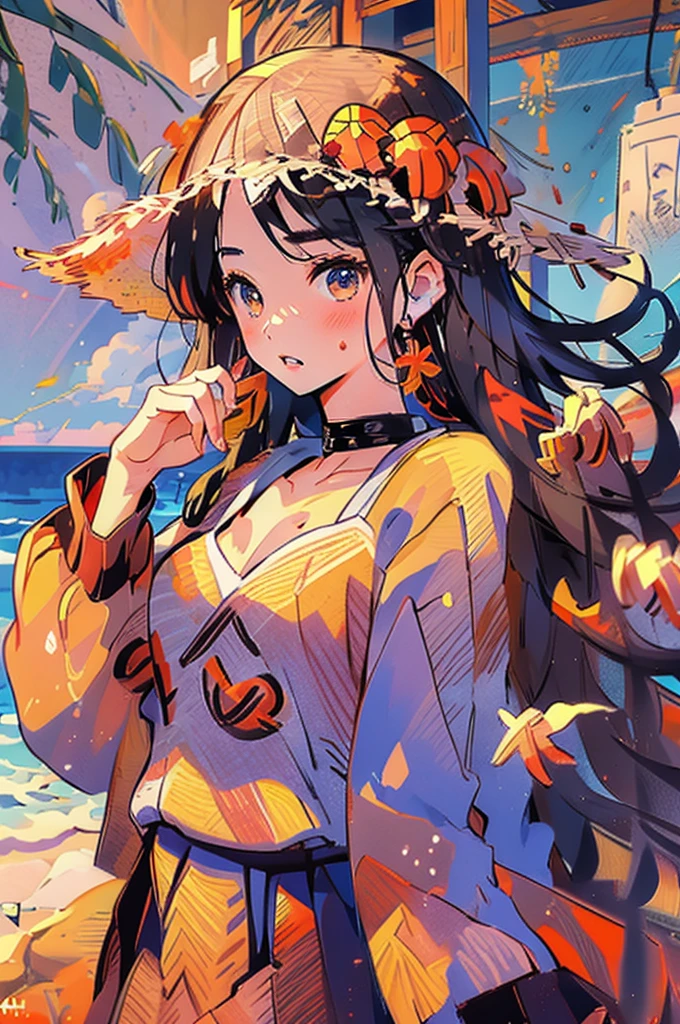(masterpiece:1.2), Highest quality,Pixiv,Surprised girl,Portraiture、1、Immediately after intense sex、Large Breasts、Small waist、Close-up of face、Ecstasy、((((Autumn Outfits、))))、mini skirt