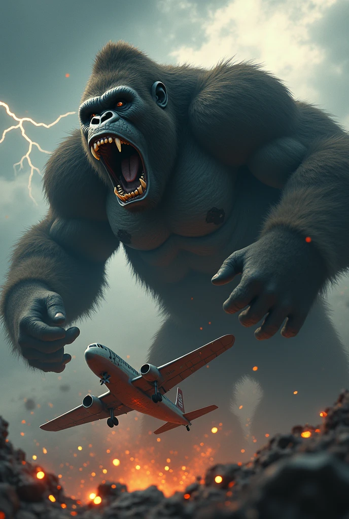 King Kong destroyed aeroplane and angry look