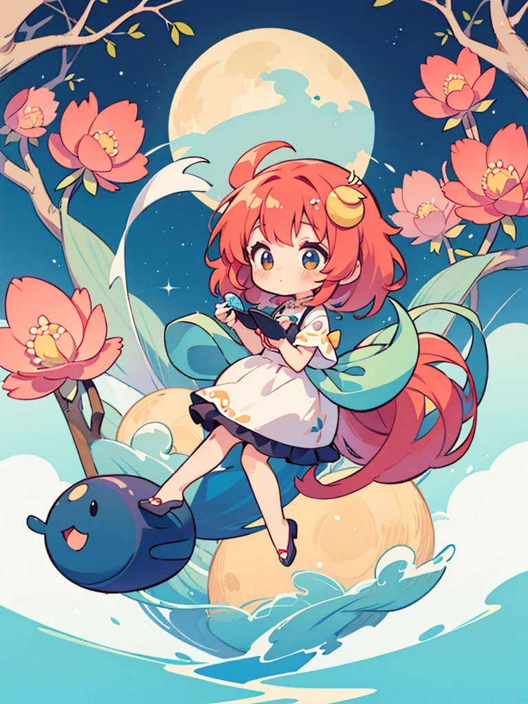 Momoko Sakura colorful style, Simple Line Initialism,Abstract art,The most beautiful girl of all time, (((chibi))), (((full moon))), Tsukimi