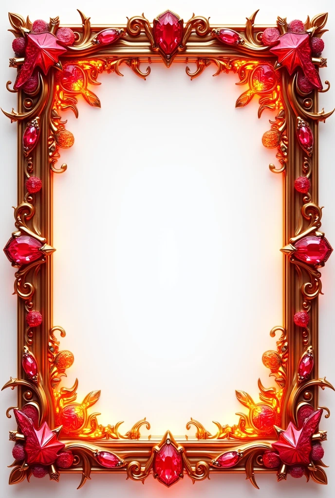 Fire themed frame with diamond crystals Ruby aesthetic and decorative and no background at all fully transparent background