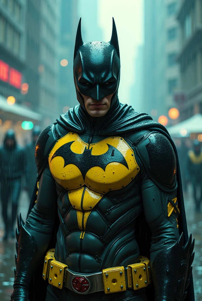 Rain, fragments, particles blender 
Actor asian Akira kaneda's batman nanopunk style suit iron-man mixed wolverine creepy monstrous scary as batman fusion wolverine Year 2099s from X-Men's filmed by ZackSnyder, wolverine dress traje semi rasgado , fighting against thugs X-men Full body , traje rasgado semi Pearl yellow black neon-infused psicodélic fragments splash Snowflakes X-shaped stripes raytracing  fashion Week , variant angles, captured with award-winning photography technique, cinematic, dark environment, bokeh, grainy, urban-xmen setting, blurry, IMAx, filmed with Kodak portrait 400, 200mm, f2.8, high resolution, teal filter.Adicione efeitos com chuva, e. Novas cores e trajes diferente em cenas imagens feita,  Batman Arkham fighting against thugs punching 