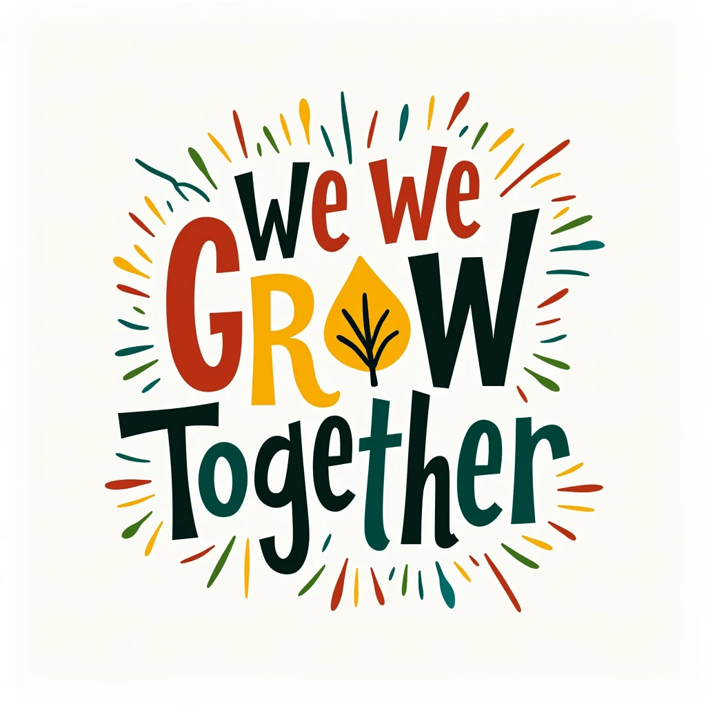 We Grow Together" in bold, colorful letters.
A quote about growth and unity.
A simple, eye-catching icon representing growth (e.g., a sprout, an upward arrow).