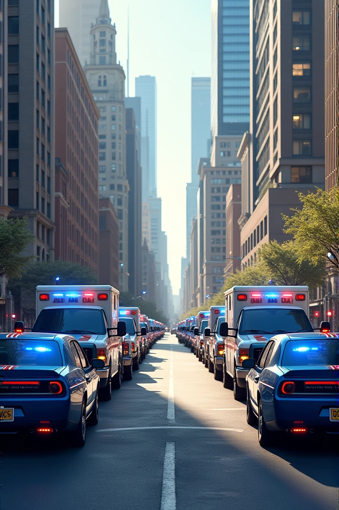 Generates parking with blue and white ambulances