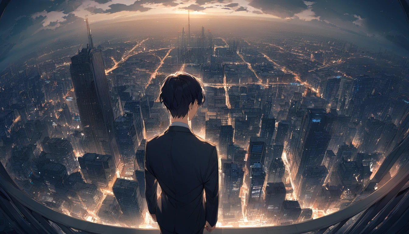 City,Sad young man,suit,The surroundings are normal,
