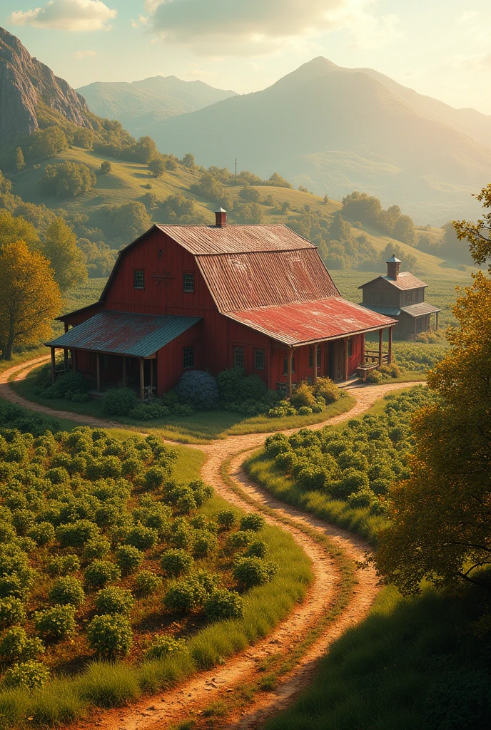 zenon's farm, without people, and the farm closer and redder