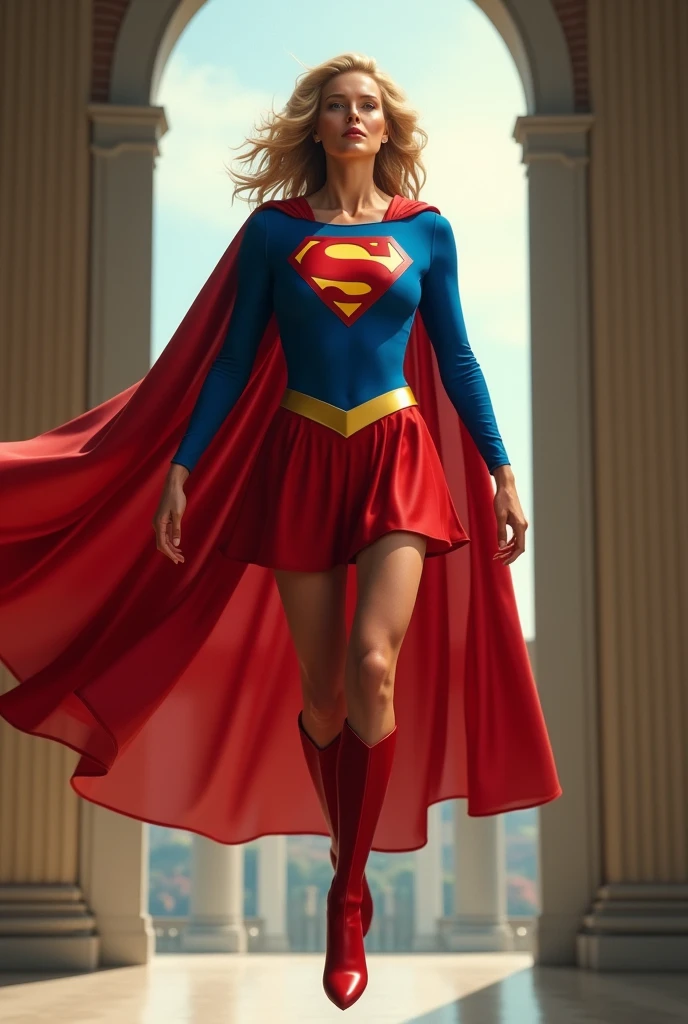 open window(((full body view))); Supergirl 1984s Julie Hagerty(((very beautiful old Supergirl (((1984s movie costume))); Julie Hagerty))) Super old woman Julie Hagerty; full body; stretched in the air, confident, powerful, indestructible, attractive; flutuando no ar.