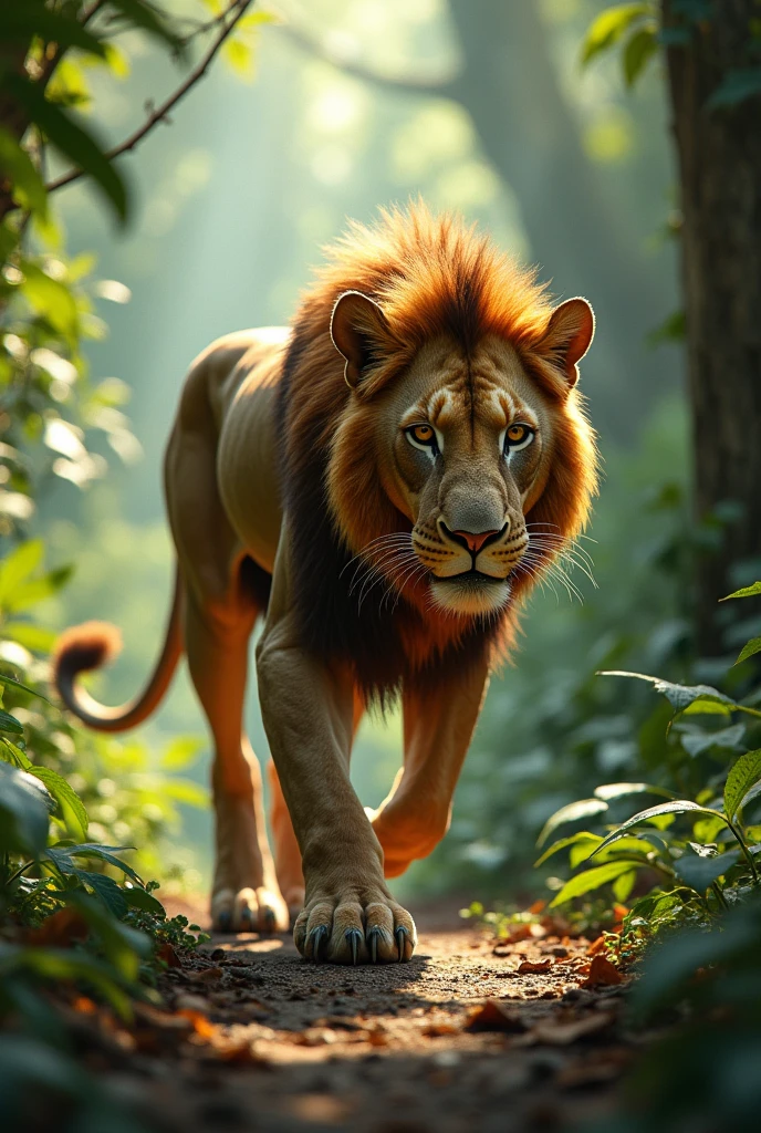 Lion in jungle without hair 
