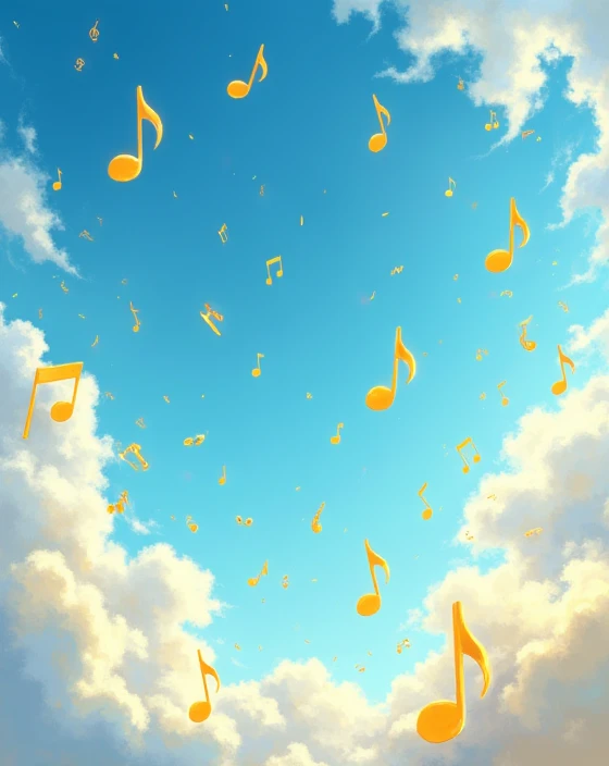 A cute sky with yellow musical notes flowing