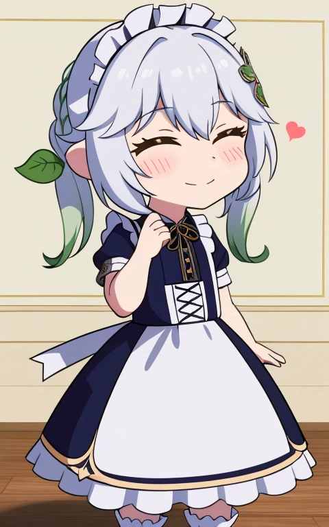 fullcg,Best quality,highest quality, 8k,Soft lighting, Confused, Looking at the audience, alone, smile, Knee socks,Nahida Genshin Impact | Character Lora 1283,((low length:1.5)),((chibi:1.5)),((little child girl)),1girl,difficult,cowboy shot,Beautiful cityscape,(standing:1.6),(Front facing:1.5),(((pretty maid costume))),((making a heart with fingers)),(((wink))),
