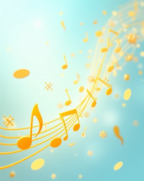 Cute light blue background with yellow musical notes flowing