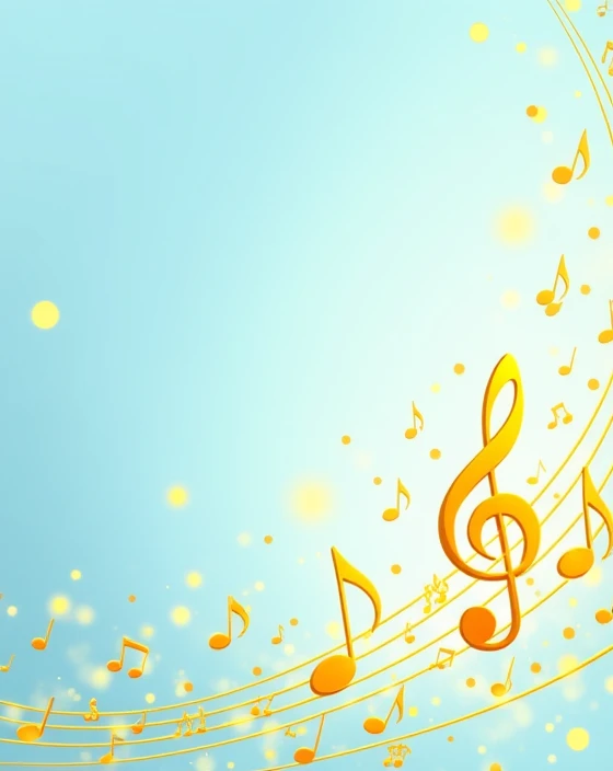 Cute light blue background with yellow musical notes flowing