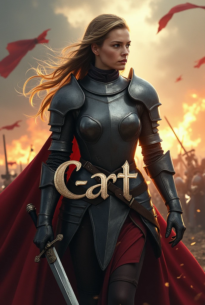 A movie poster showing a female knight holding a sword in battle with the caption: "C-Art x Infinity" Written in capital letters in the center,