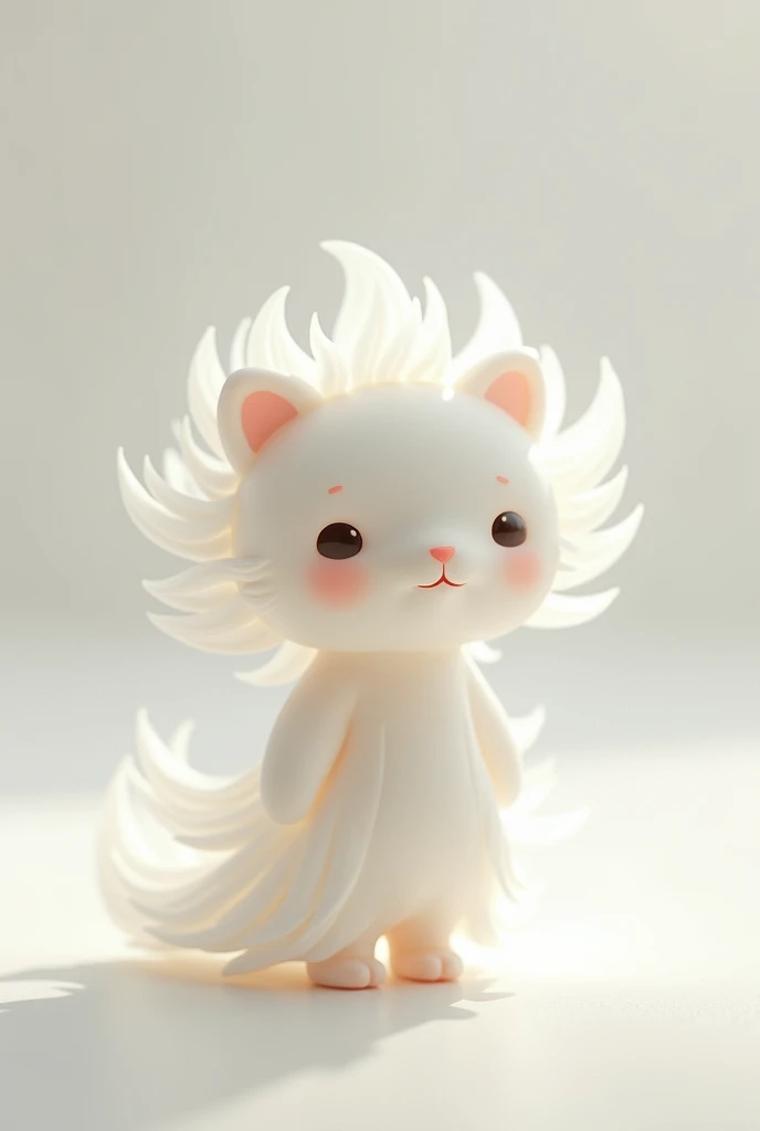 Create an image of an Olympic mascot for Tokyo 1964 inspired by the Hakubotan flower (White Peony), which symbolizes wealth in Japan, honor and beauty, and is highly valued in gardens and traditional floral arrangements., that looks small, feminine, simple and ghostly