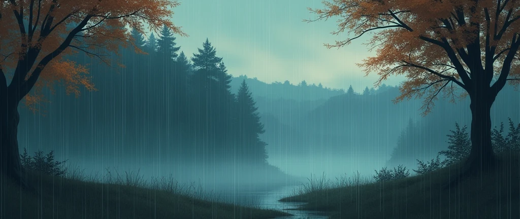 Dark autumn rain,landscape,Fall Lofi,Studio ghibli inspired