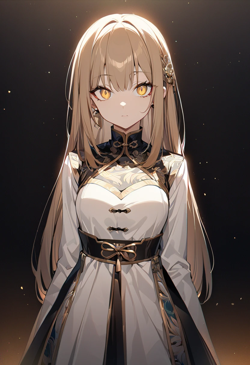 One Girl、masterpiece、Highest quality、beautiful、Big eyes、Golden Eyes、Light brown hair、Straight hair、Chinaの衣服、Long sleeve、China、Black background、anime