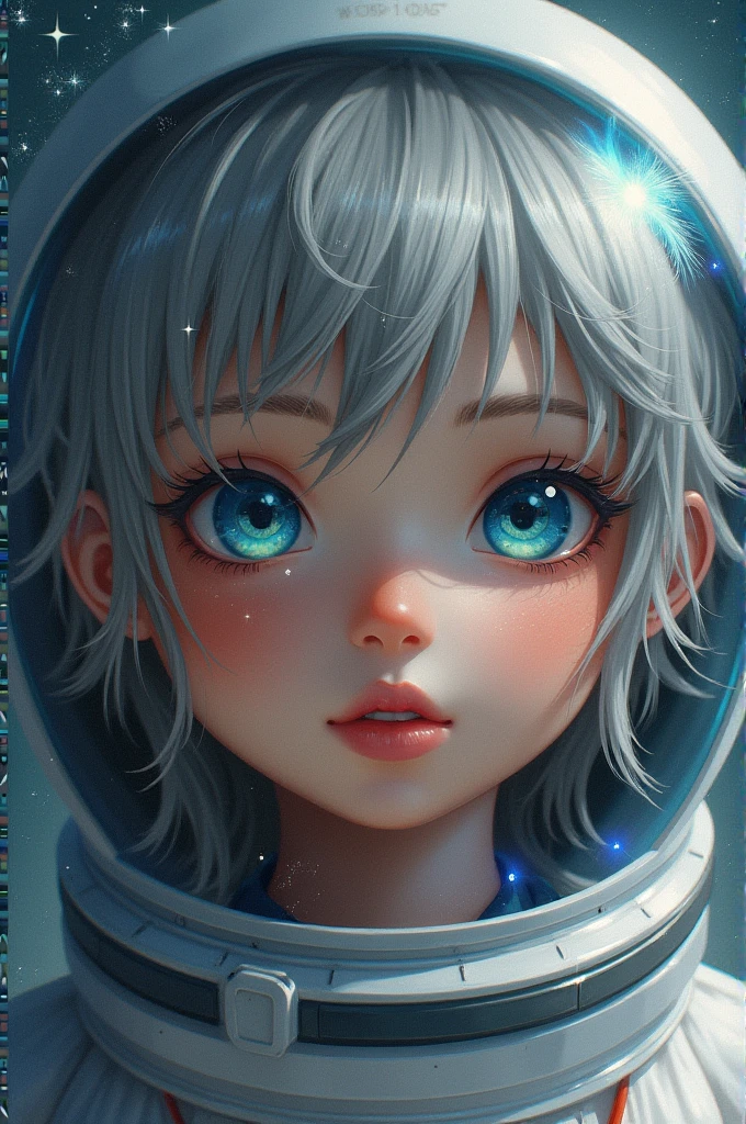 (Get a closer look at more masterpieces:1.5)0.9], (Space and astronauts:1.2) (Messy silver hair:1.1) (Heterochromia xanthochromia and blue eyes:1.2) (Space Helmet:1.0) (Colored stars in the eyes:1.0) (shining:1.1) (thick lips:0.9)Upper body
