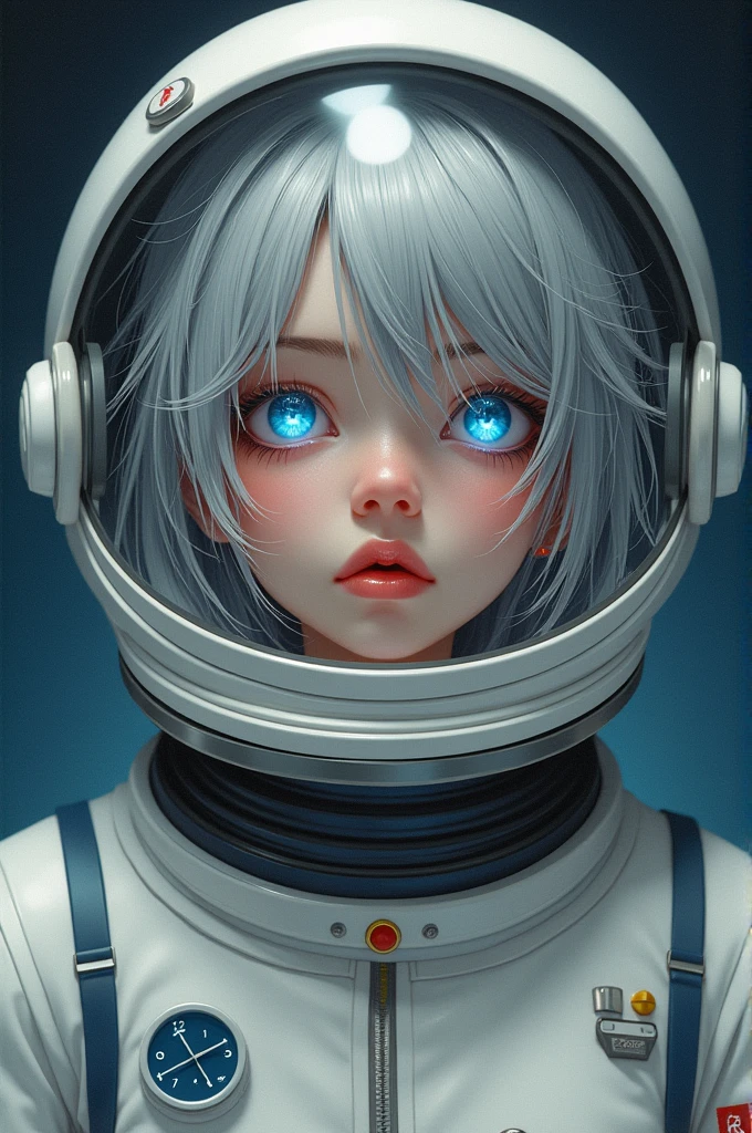 (Get a closer look at more masterpieces:1.5)0.9], (Space and astronauts:1.2) (Messy silver hair:1.1) (Heterochromia xanthochromia and blue eyes:1.2) (Space Helmet:1.0) (Colored stars in the eyes:1.0) (shining:1.1) (thick lips:0.9)Upper body