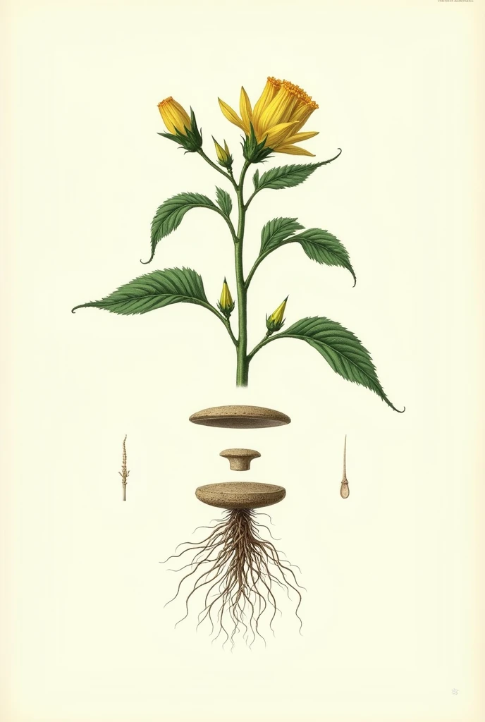 Split a flower into stems, leaf and roots