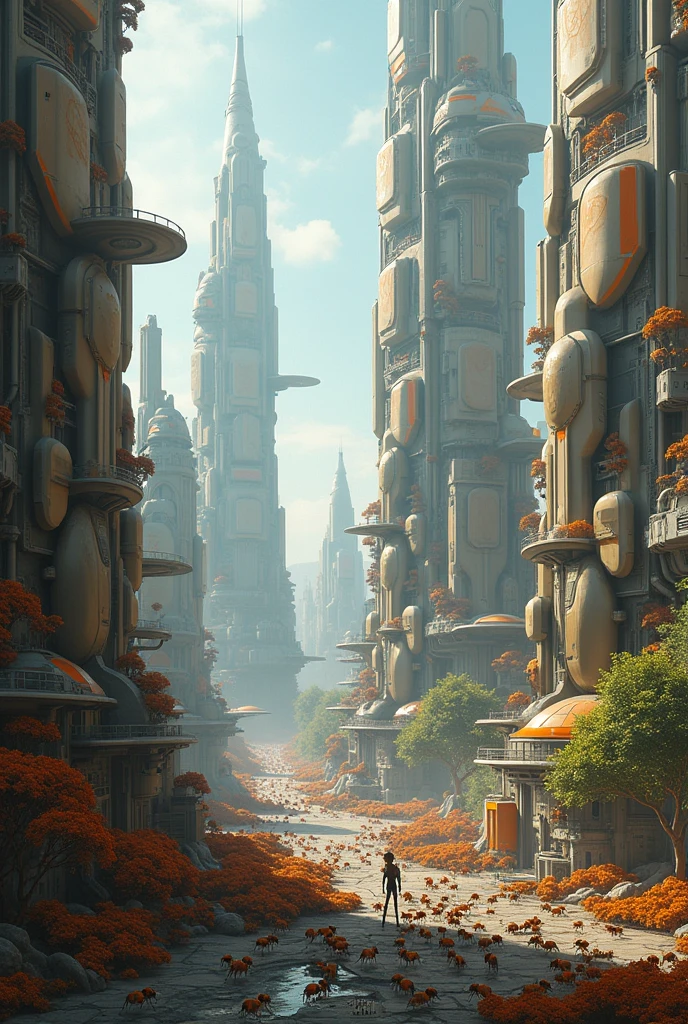 Create a futuristic city inhabited by ants