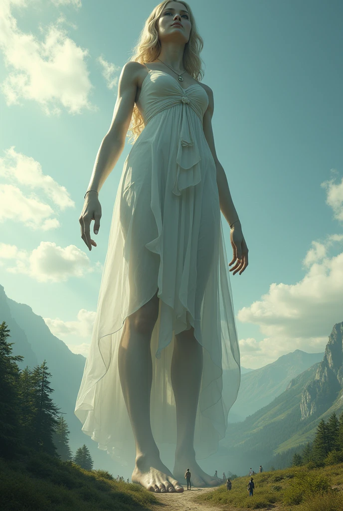 Giant girl showing her feet
