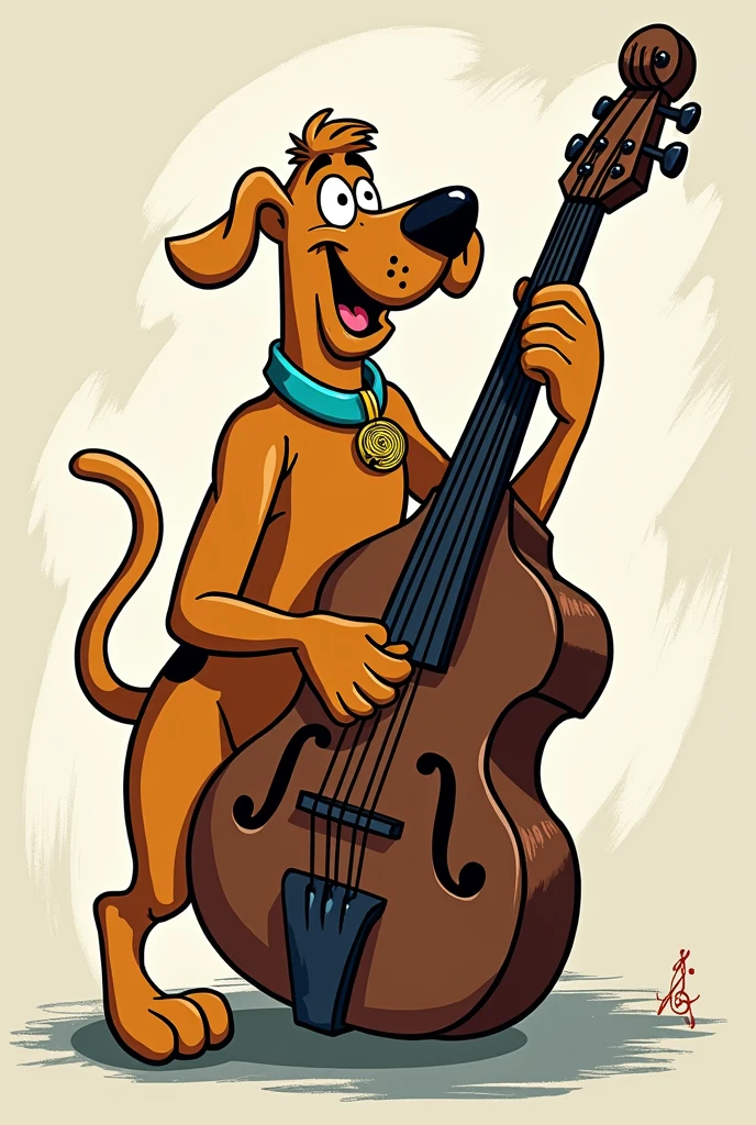 Online drawing of scrappy doo playing bass