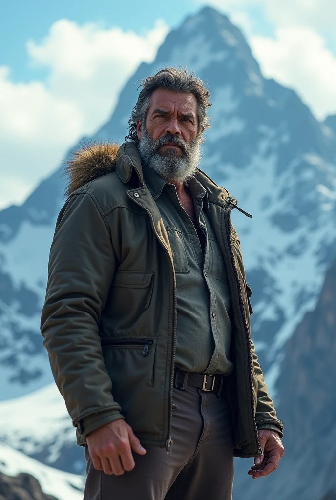 Black haired white man on the mountain
