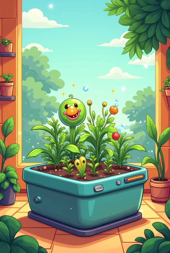Make a hydroponic cartoon with a bottom using a square basin
