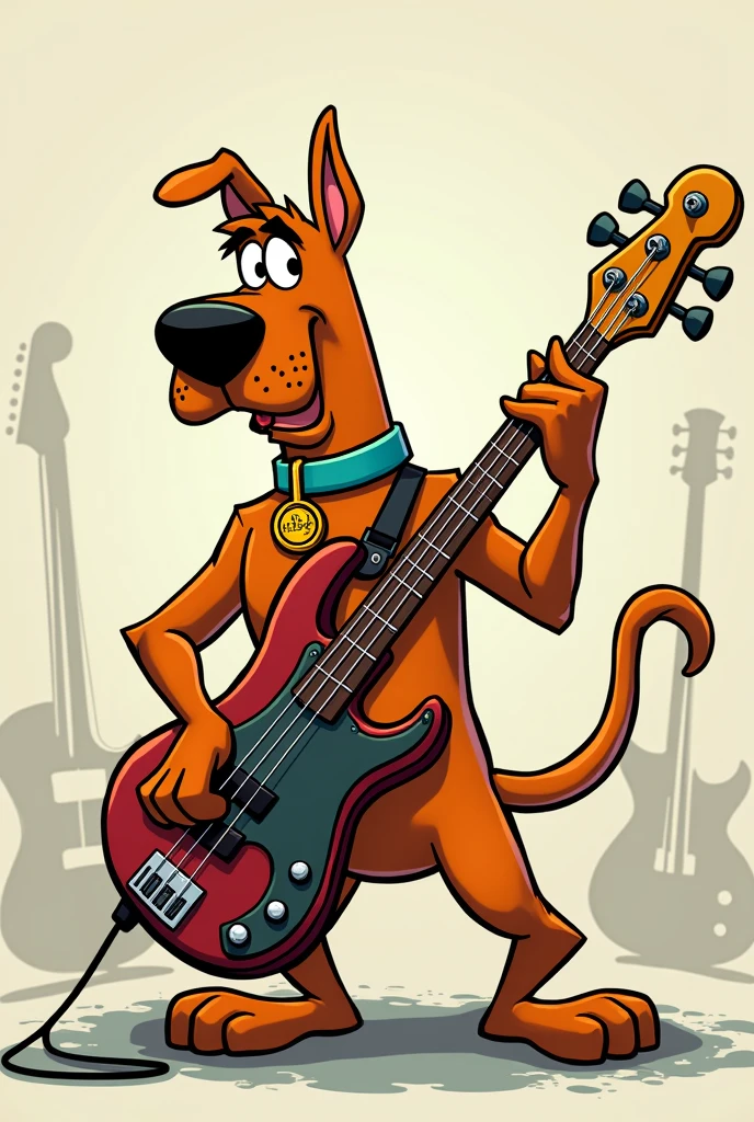 Online drawing of scrappy doo playing bass