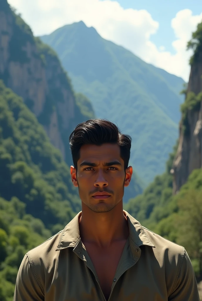 White Venezuelan man with black hair in the mountains